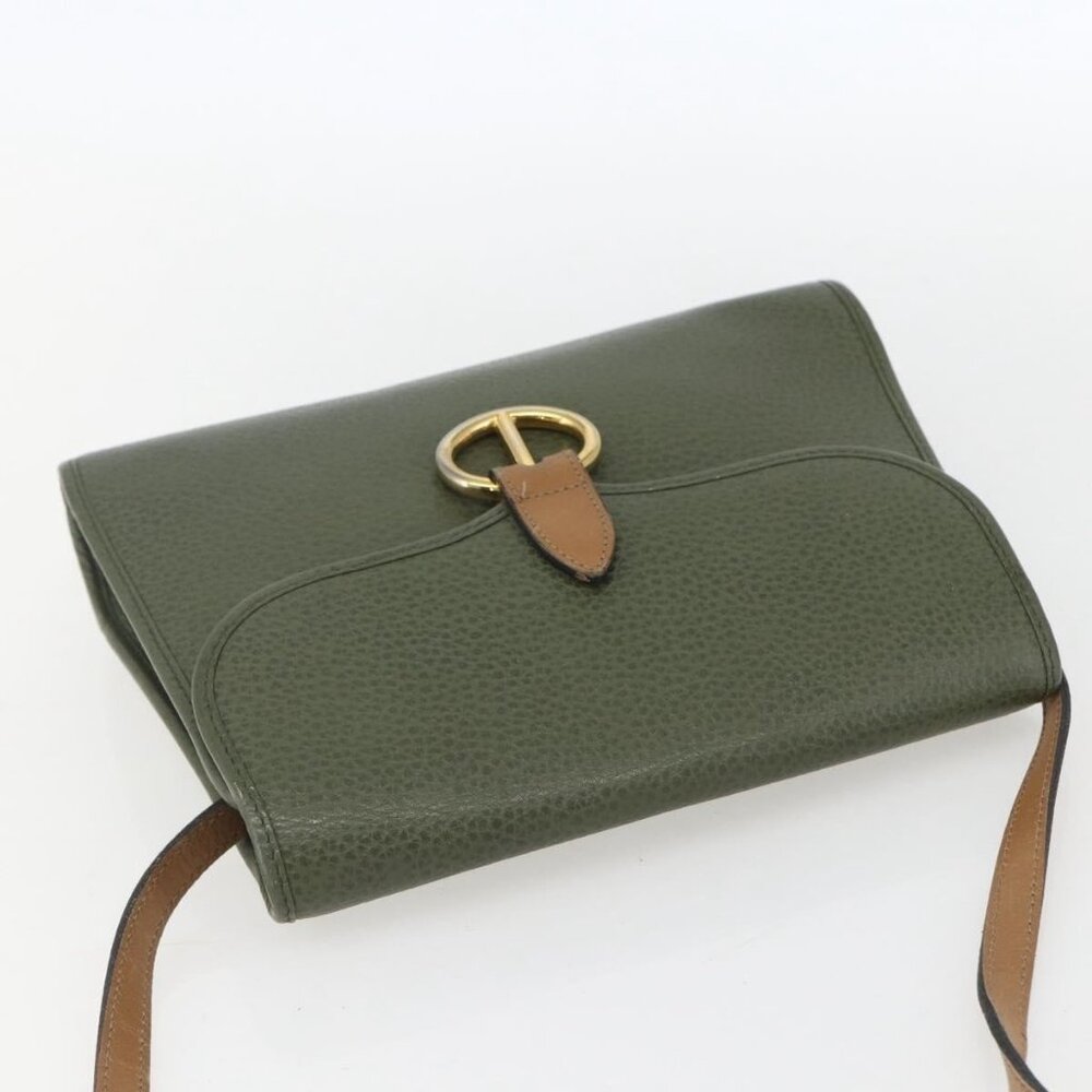 Authentic Christian Dior Shoulder Bag Leather Khaki Gold - Picture 13 of 16